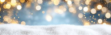 A festive background with shimmering bokeh lights and a smooth, snowy foreground, creating a magical, wintry atmosphere ideal for holiday designs. clipart