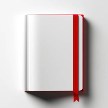 A minimalist white notebook with a red bookmark, standing on a white background. clipart