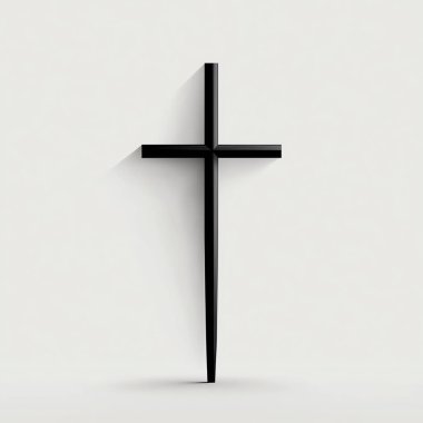 Black cross casting shadow on a light background, symbolizing faith and spirituality with minimalistic style. clipart