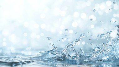 A serene image of water droplets creating ripples and splashes, captured in crisp detail with a soft bokeh background, evoking a sense of freshness and tranquility. clipart