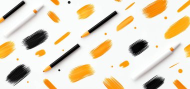 A vibrant and artistic composition showcasing various brush strokes in orange and black, ideal for design projects, backgrounds, or inspiring creativity in digital art. clipart