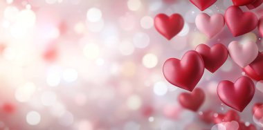 A serene display of floating red and pink hearts against a soft, dreamy bokeh background, ideal for romantic and heartfelt themes in lifestyle imagery. clipart