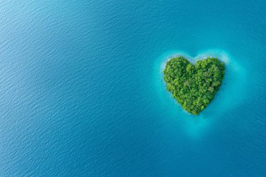 Aerial view of a heart-shaped island surrounded by turquoise waters. The lush greenery contrasts beautifully with the vibrant sea, creating a serene and captivating natural scene. clipart