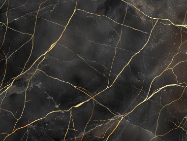 Inspired by the Japanese Kintsugi technique, this digitally illustrated black marble background with golden veins offers a unique and elegant marbled surface for modern designs clipart