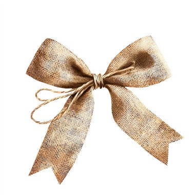 Elegant brown burlap bow on white background. Perfect for rustic decorations, crafts, and gift wrapping with a natural touch. clipart