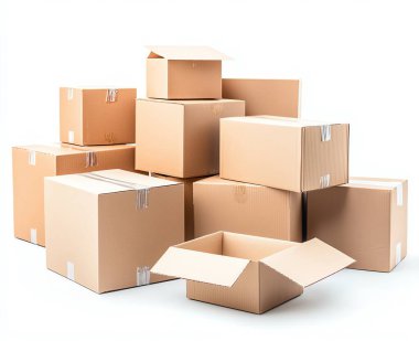 A stacked arrangement of cardboard boxes in various sizes, ideal for packing and shipping. Perfect for use in logistics, storage, and e-commerce contexts. clipart