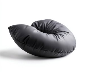 Modern black cushion in a unique ring shape on a white background. Minimalistic design perfect for interior decor or seating comfort. clipart