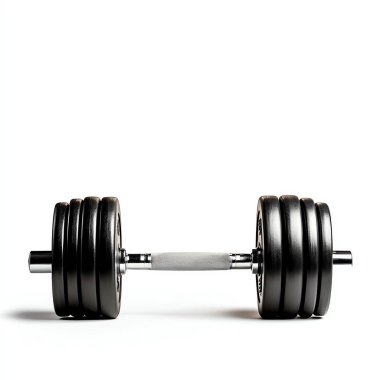 Single metal dumbbell on white background, perfect for gym, fitness, and bodybuilding themes. Represents strength, exercise, and health. clipart