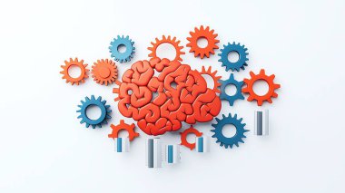 A creative representation of a brain and gears, symbolizing the connection between thoughts and mechanics in innovation. clipart