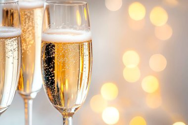 Cheers to celebration! Sparkling champagne in elegant flutes with a soft bokeh background, perfect for festive occasions. clipart