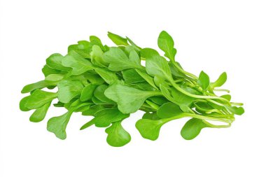 Fresh arugula leaves on a white background, perfect for healthy recipes, salads, or garnishes. Vibrant green color, nutritious choice. clipart