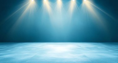 A vibrant stage backdrop with soft blue lighting and illuminated floor. Ideal for presentations, performances, or creative projects. Creates a captivating atmosphere for viewers. clipart