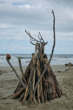 Mendihuaca sahilinde, Kolombiya 'da bir çadır yığını. Yüksek kalite fotoğraf
