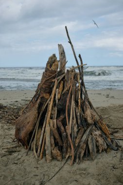 Mendihuaca sahilinde, Kolombiya 'da bir çadır yığını. Yüksek kalite fotoğraf