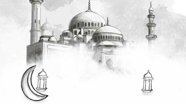 Ramadan Kareem Videó Animáció Holddal Lámpással Mecsettel — Stock videók