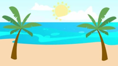 Güneşi ve denizi olan tropik bir sahil. Yaz tatili. vektör illüstrasyonu.