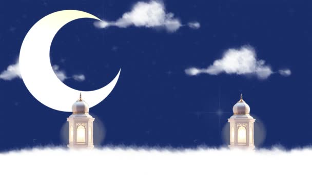 Ramadán Kareem Mezquita Con Luna Estrellas — Vídeo de stock