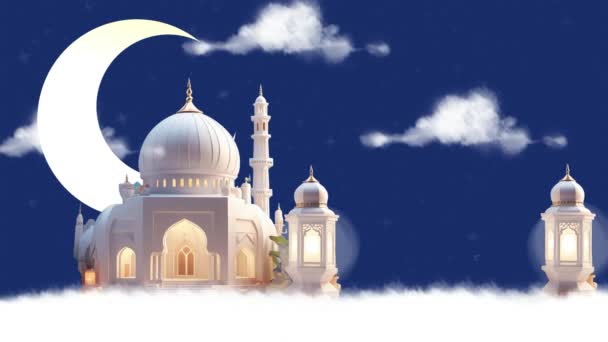 Ramadan Kareem Mesquita Com Lua Estrelas — Vídeo de Stock