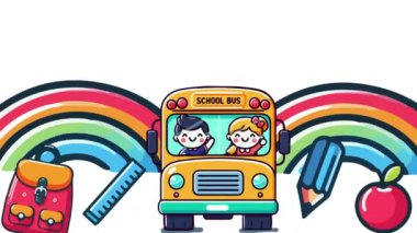 Çizgi film otobüsü ile okul konseptine dönüş