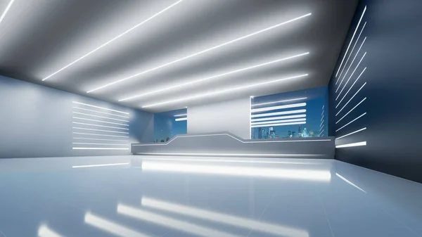 Weergave Van Lege Ruimte Futuristische Showroom Ruimteschip Hal Studio Perspectief — Stockfoto