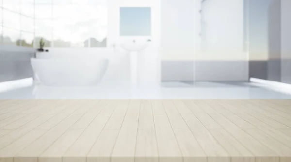 Rendering Wood Counter Table Top Countertop Blur Bathroom Shower Room — Stock Photo, Image