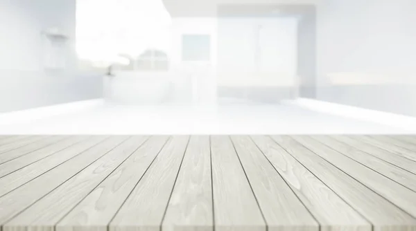 Renderelés Pult Asztali Vagy Pult Elmosódott Fürdőszobával Vagy Zuhanyzóval Modern — Stock Fotó