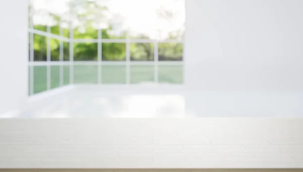 Boyutlu Akçaağaç Tezgahı Masa Üstü Bulanık Boş Odayı Pencere Doğadan — Stok fotoğraf