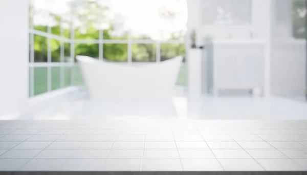 Renderelés Csempe Pult Vagy Pult Elmosódott Fürdőszoba Zuhanyzó Modern Belsőépítészet — Stock Fotó