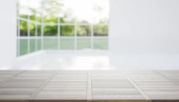 Rendering Der Ahornholztheke Tischplatte Oder Arbeitsplatte Mit Unscharfem Badezimmer Oder — Stockfoto