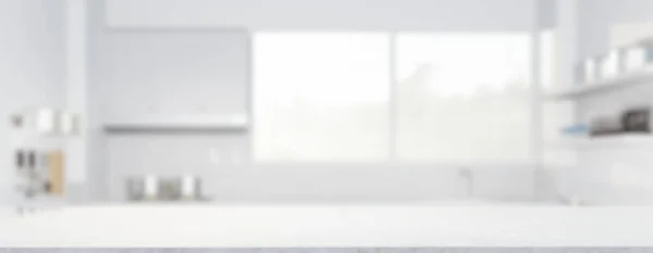 Візуалізація Лічильника Білого Мармуру Включає Себе Розмиту Кухонну Кімнату Світло — стокове фото