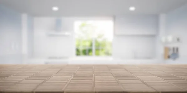 Rendering Wood Counter Table Top Include Blur Kitchen Light Window — Stock Photo, Image