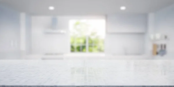 Gjengivelse Hvit Grå Mosaikkteller Inkluderer Uklart Kjøkkenrom Lys Fra Vindu – stockfoto