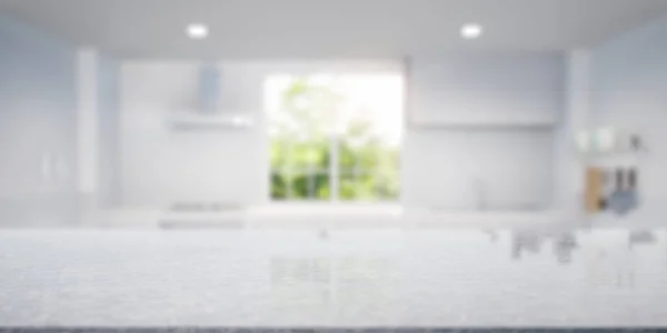 Renderização Contador Mármore Branco Inclua Sala Cozinha Desfocada Luz Janela — Fotografia de Stock