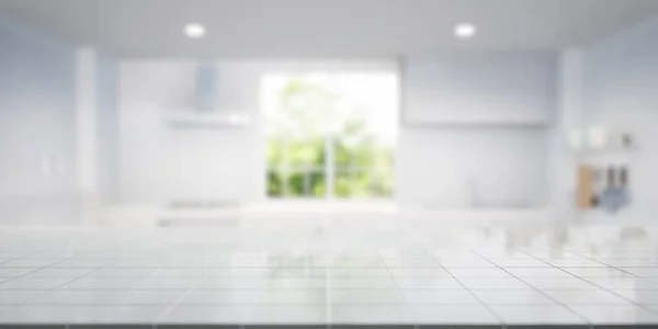 Візуалізація Білої Або Сірої Плитки Лічильника Включити Розмиту Кухню Світло — стокове фото