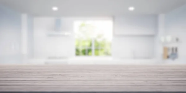 Rendering Wood Counter Table Top Include Blur Kitchen Light Window — Stock Photo, Image