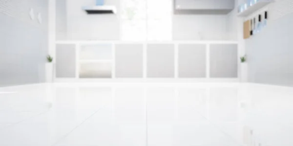 Konyhaszoba Renderelés Belső Dekoráció Fehér Csempe Padló Tiszta Üveg Ablakban — Stock Fotó