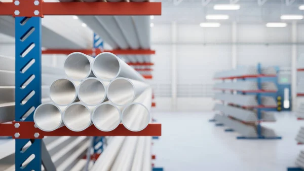 Rendering Steel Pipe Product Pipe Shelf Warehouse Factory Store Building — Stock Photo, Image