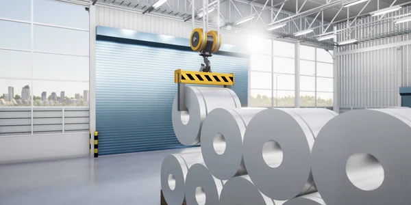 Rendering Roll Steel Stainless Galvanized Steel Coil Factory Warehouse Include — Stock Photo, Image