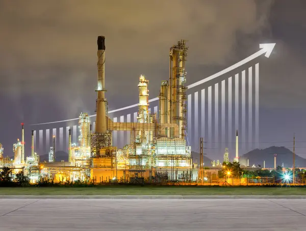 Oil Gas Refinery Petrochemical Plant Include Arrow Graph Bar Chart — Stock Photo, Image