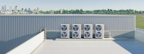 Rendering Condenser Unit Compressor Rooftop Industrial Plant Factory Unit Air — Stockfoto