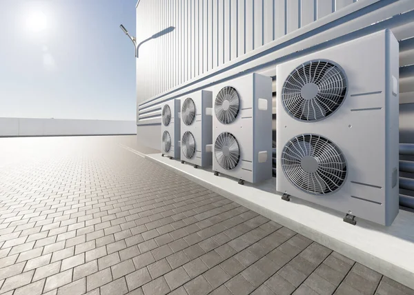 Rendering Kondensoraggregat Eller Kompressor Utanför Fabriksanläggningen Enhet För Luftkonditionering Värme — Stockfoto