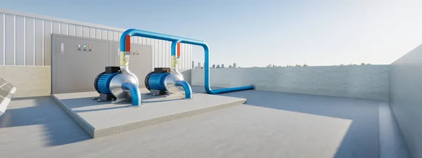 Rendering Water Pump Station Rooftop Water Tank Include Centrifugal Pump — Foto de Stock