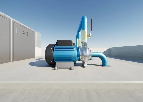 Rendering Water Pump Station Rooftop Water Tank Include Centrifugal Pump — Fotografia de Stock
