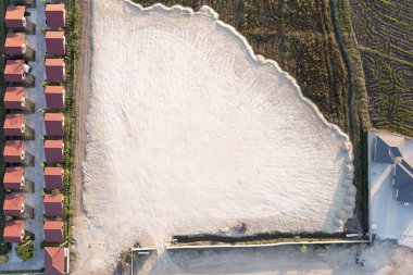Land, field and soil backfill in aerial view. Include landscape, home house building, empty or vacant area. Real estate or property for development, construction, sale, buy in Chiang Mai of Thailand.