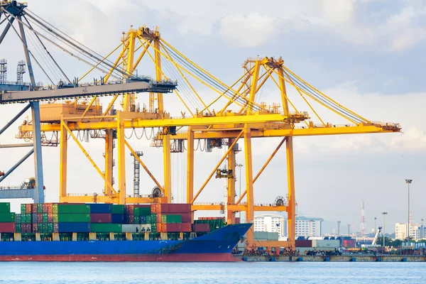 Cargo Ship Dock Port Harbor Loading Cargo Container Work Crane — Photo