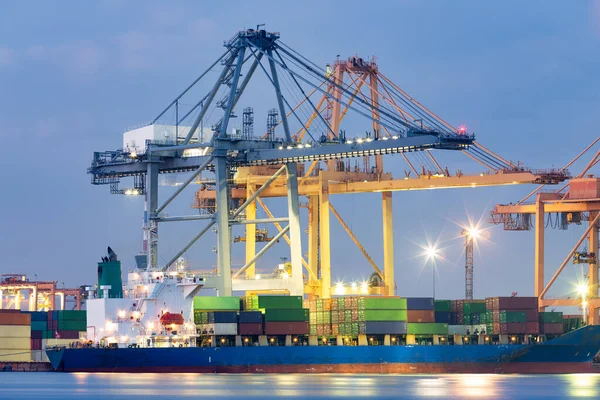 Cargo Ship Dock Port Harbor Loading Cargo Container Work Crane — Stock Fotó