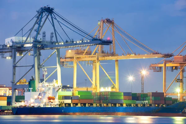 Cargo Ship Dock Port Harbor Loading Cargo Container Work Crane — Stok fotoğraf