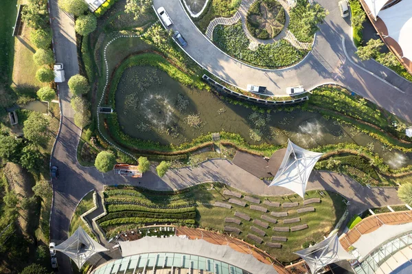 Tuin Park Vanuit Lucht Bovenaanzicht Groene Zone Stad Met Prachtig — Stockfoto
