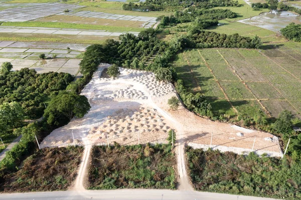 Land Field Soil Backfill Aerial View Include Landscape Empty Vacant — Stockfoto