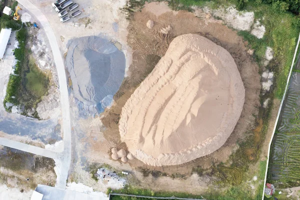 Pile Sand Rock Gravel Site Concrete Plant Top View Heap — Stock Photo, Image